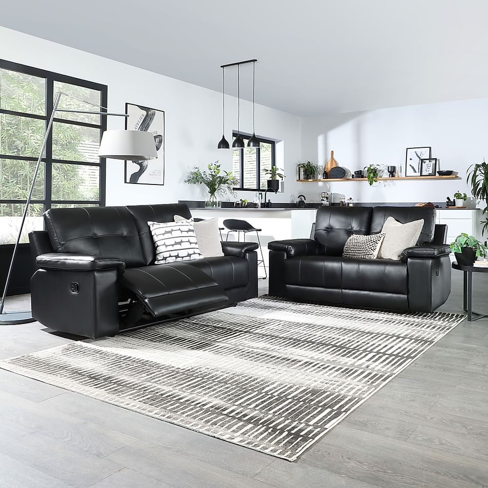 Montana 3+2 Seater Recliner Sofa Set, Black Premium Faux Leather
