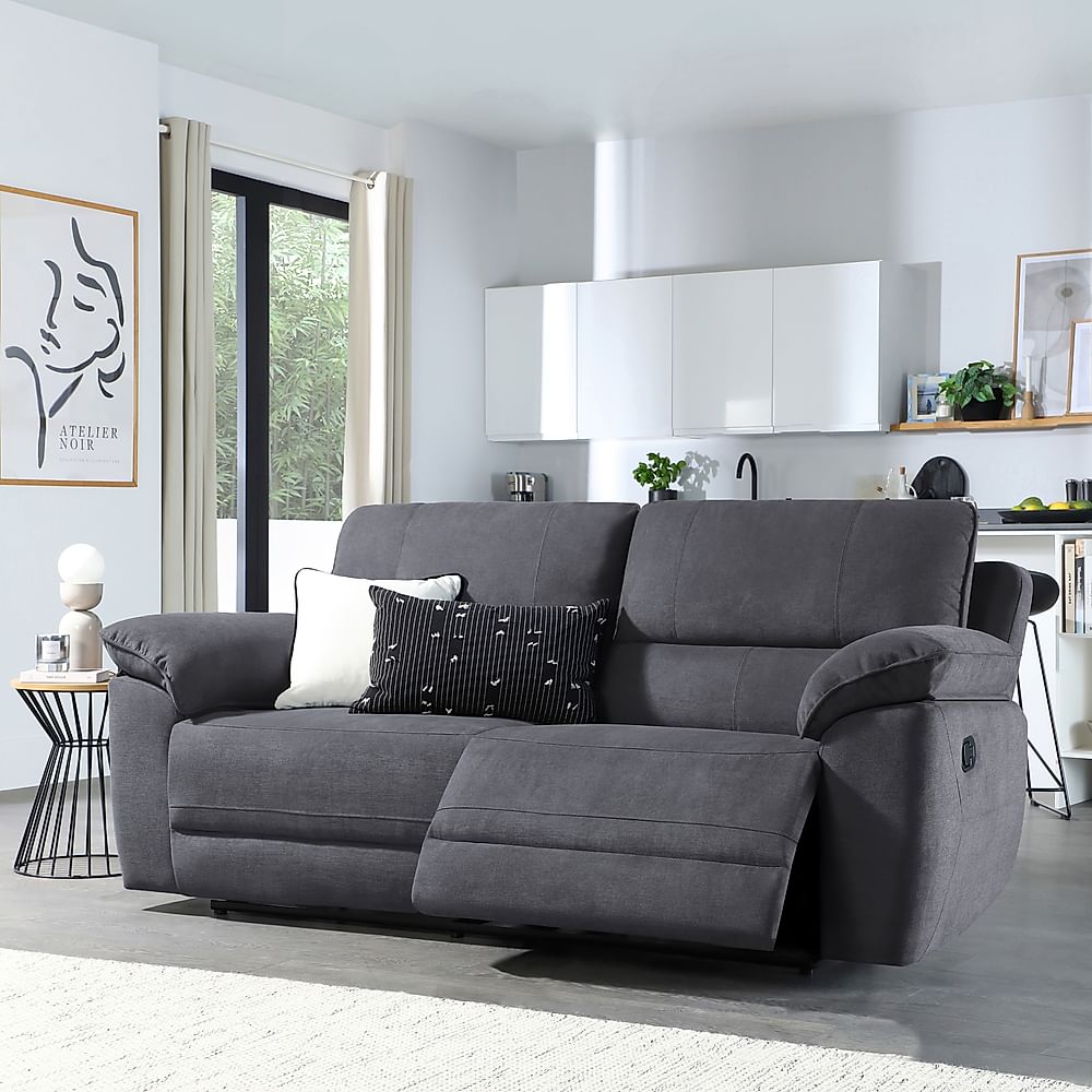 Seville 3 Seater Recliner Sofa, Slate Grey Classic Plush Fabric