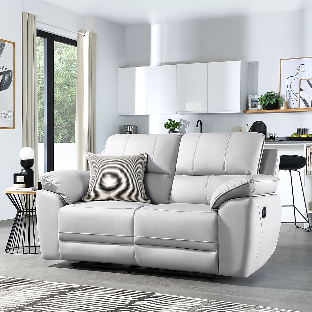 Seville 2 Seater Recliner Sofa, Light Grey Premium Faux Leather
