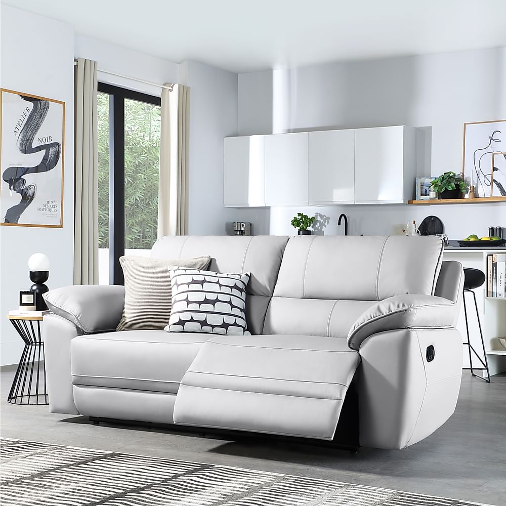 Seville 3 Seater Recliner Sofa, Light Grey Premium Faux Leather