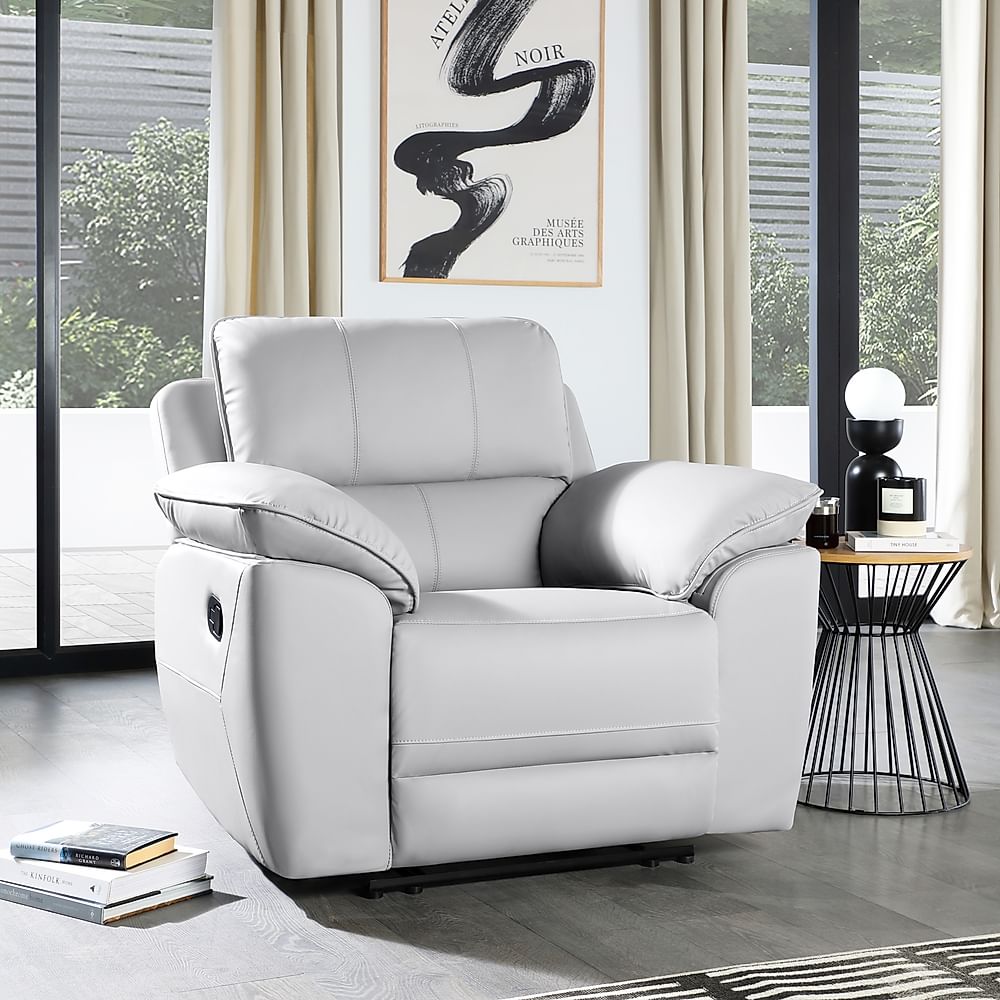 Seville Recliner Armchair, Light Grey Premium Faux Leather
