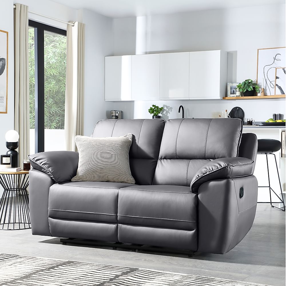 Seville 2 Seater Recliner Sofa, Grey Premium Faux Leather