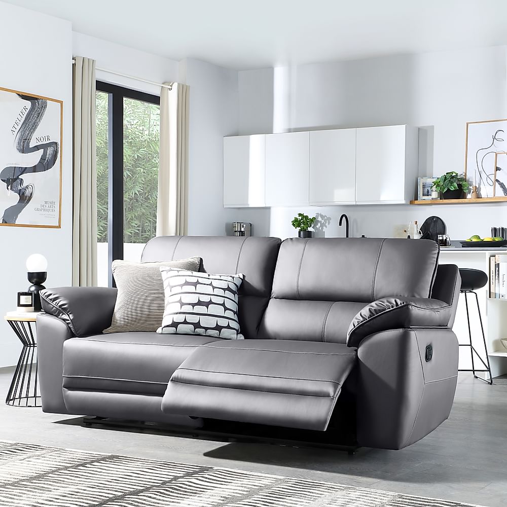 Seville 3 Seater Recliner Sofa, Grey Premium Faux Leather