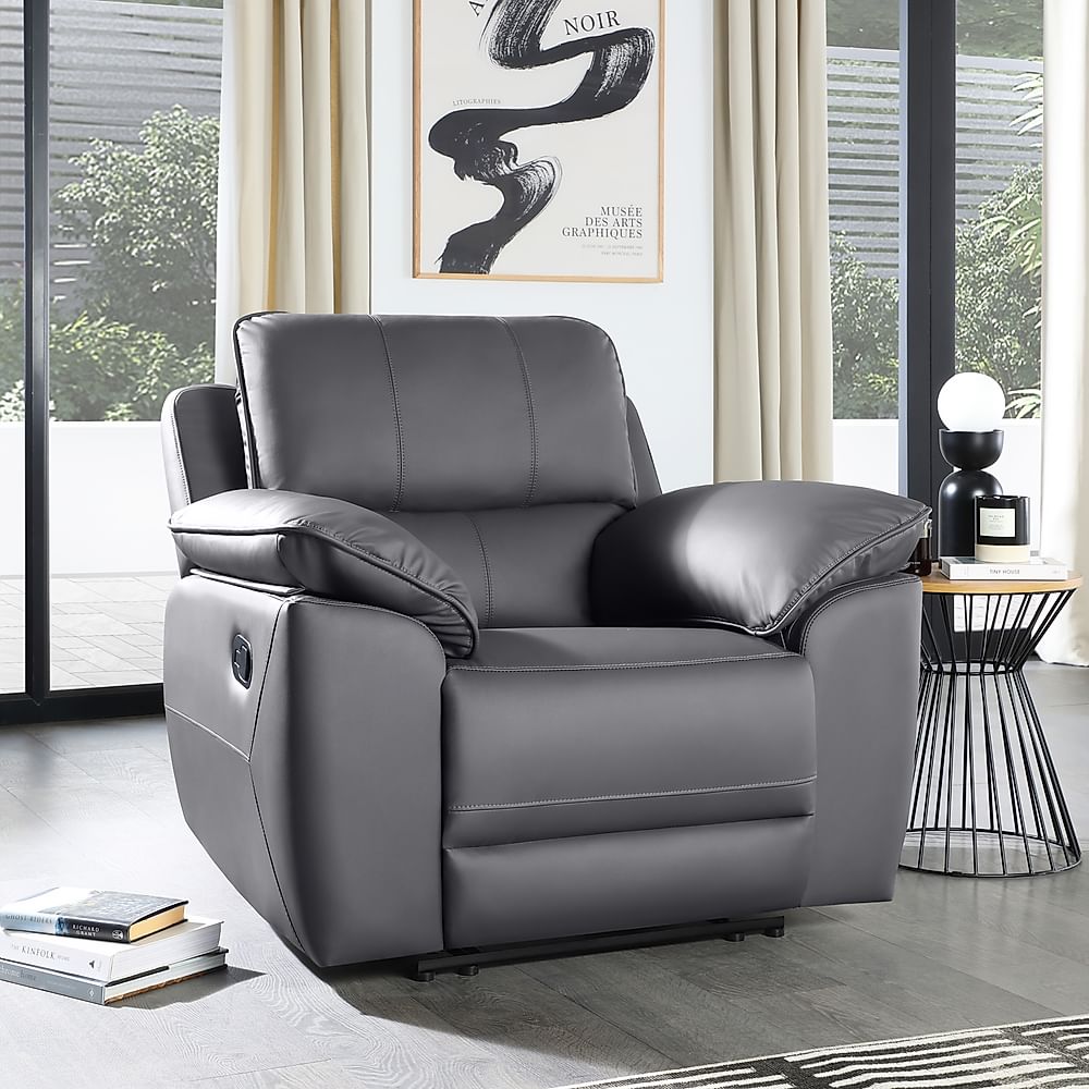 Seville Recliner Armchair, Grey Premium Faux Leather