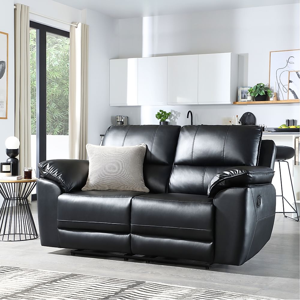 Seville 2 Seater Recliner Sofa, Black Premium Faux Leather