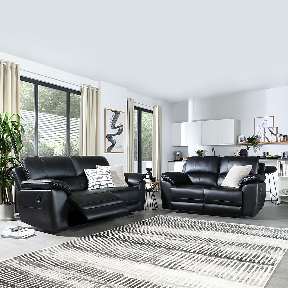 Seville 3+2 Seater Recliner Sofa Set, Black Premium Faux Leather