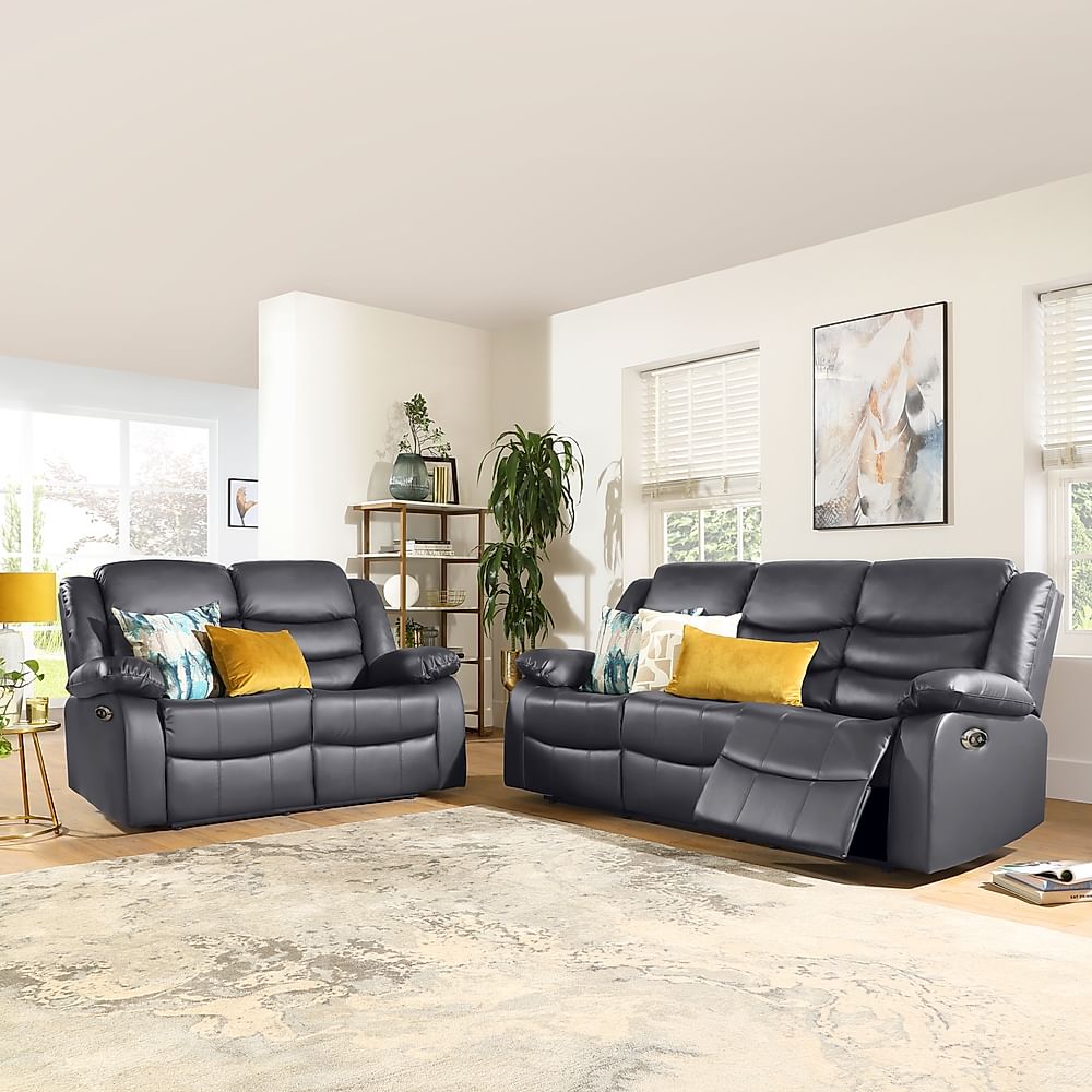 Sorrento 3+2 Seater Electric Recliner Sofa Set, Grey Premium Faux Leather