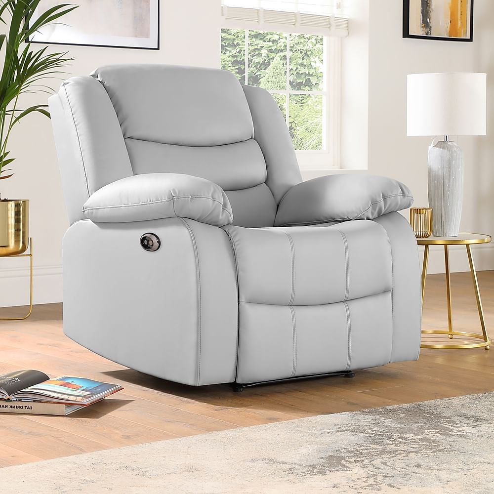 Sorrento Electric Recliner Armchair, Light Grey Premium Faux Leather