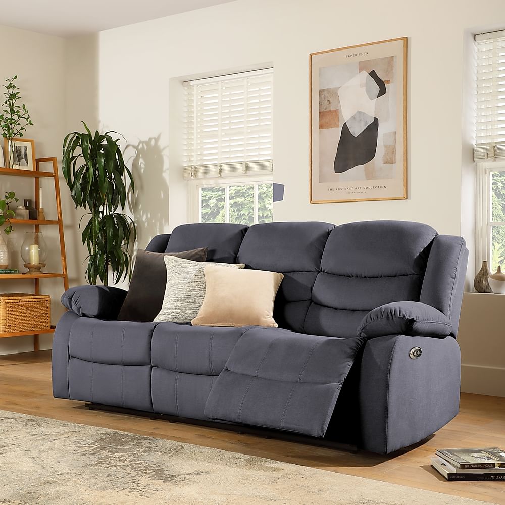 Sorrento 3 Seater Electric Recliner Sofa, Slate Grey Classic Plush Fabric