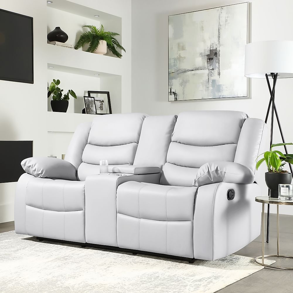 Sorrento 2 Seater Cinema Recliner Sofa, Light Grey Classic Faux Leather