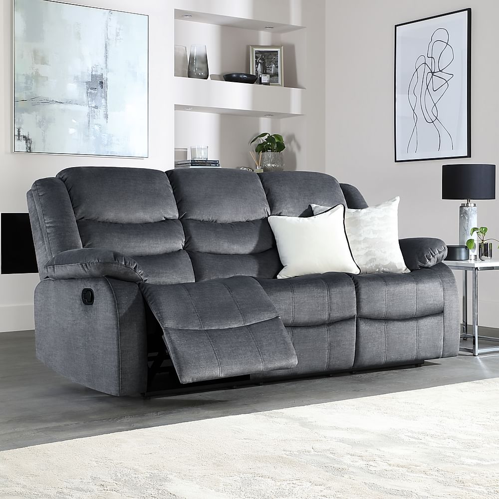 Sorrento 3 Seater Recliner Sofa, Grey Aura Velvet