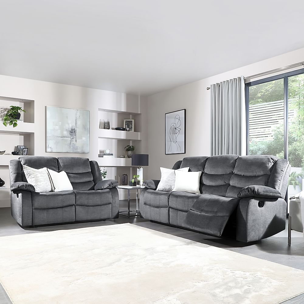 Sorrento 3+2 Seater Recliner Sofa Set, Grey Aura Velvet