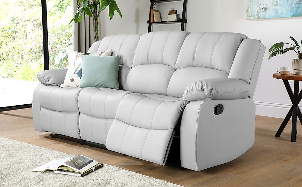Dakota 3 Seater Recliner Sofa, Light Grey Premium Faux Leather