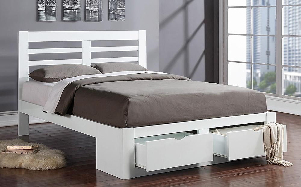 Bretton White Wooden End Drawer King, Wooden King Size Bed With Storage Uk