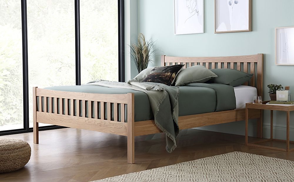 Bergamo Solid Oak Wooden King Size Bed, Oak Headboards For King Size Bedside Tables
