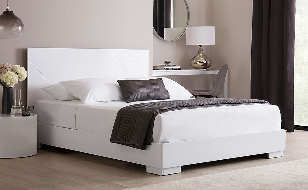 Turin White High Gloss Bed Double | Furniture Choice