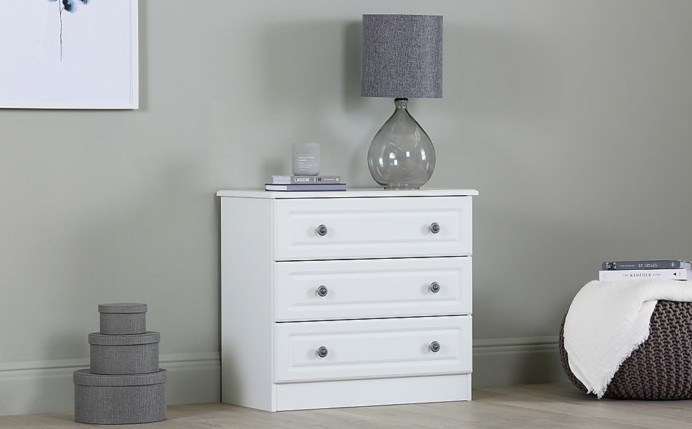 Pembroke Chest of Drawers, 3 Drawer, White Wood Effect