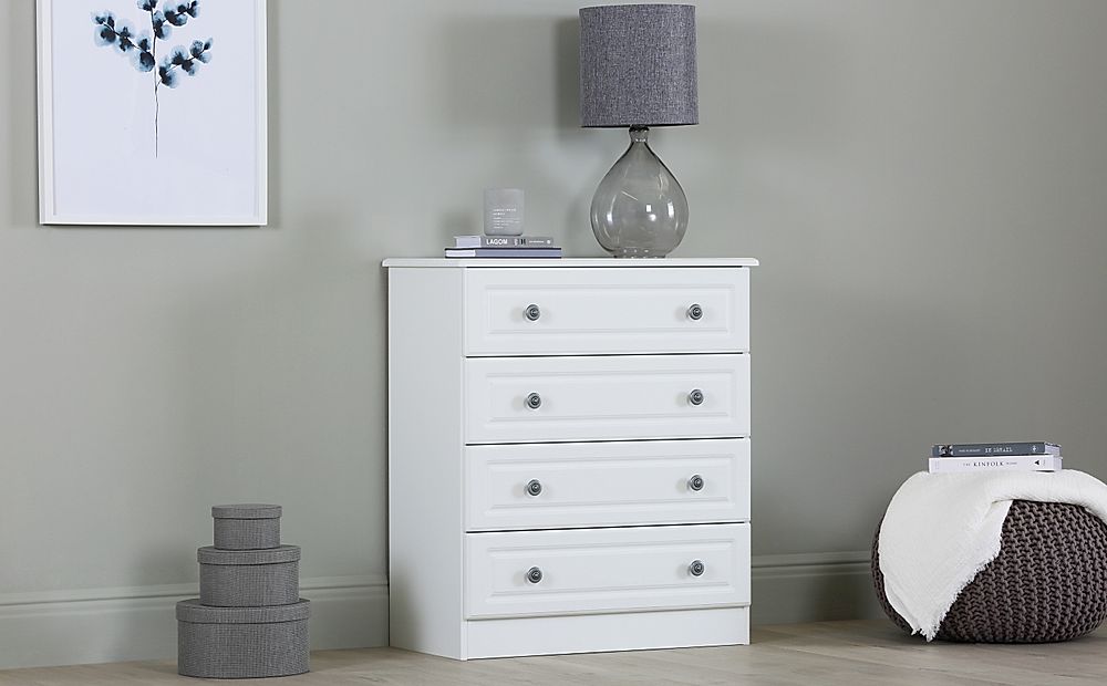 Pembroke Chest of Drawers, 4 Drawer, White Wood Effect