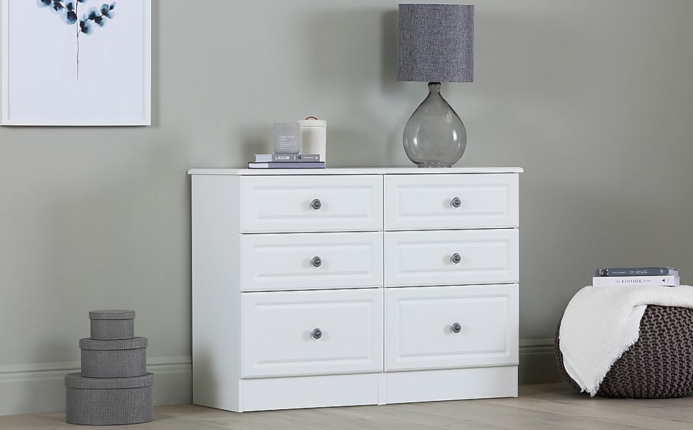 Pembroke Chest of Drawers, Midi 6 Drawer, White Wood Effect