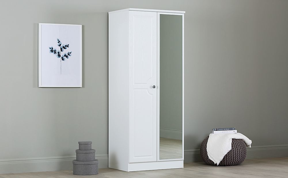 Pembroke Wardrobe with Mirror, 2 Door, White Wood Effect