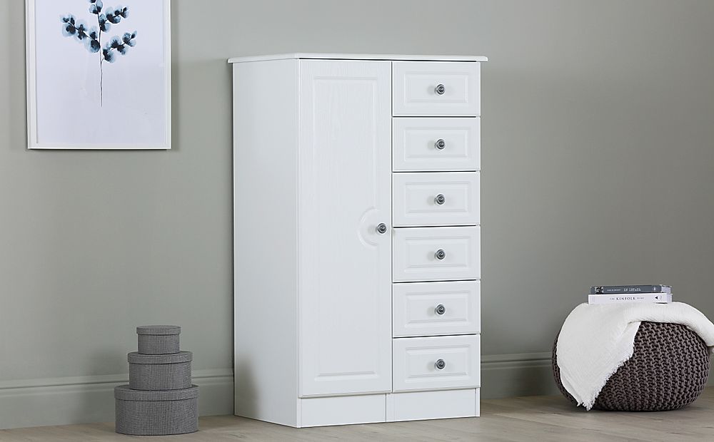 Pembroke Wardrobe, 1 Door 6 Drawer, White Wood Effect