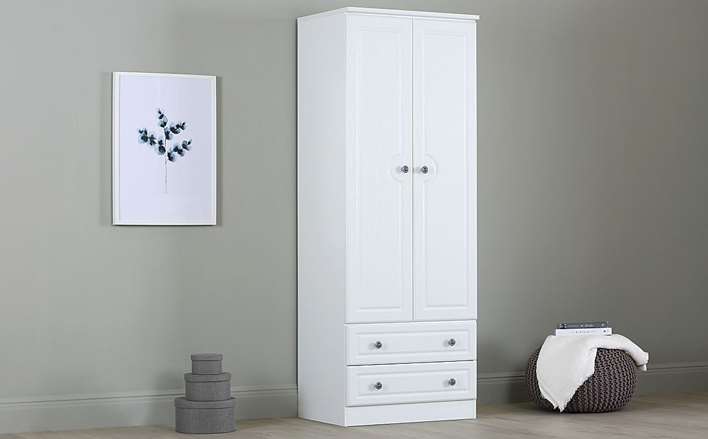 Pembroke Wardrobe, Tall, 2 Door 2 Drawer, White Wood Effect