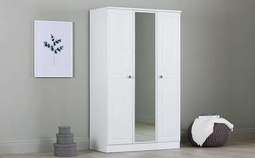 Pembroke Wardrobe with Mirror, 3 Door, White Wood Effect