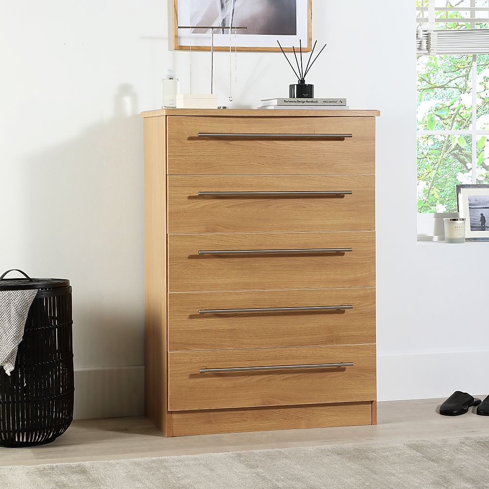 Sherwood Chest of Drawers, 5 Drawer, Natural Oak Effect