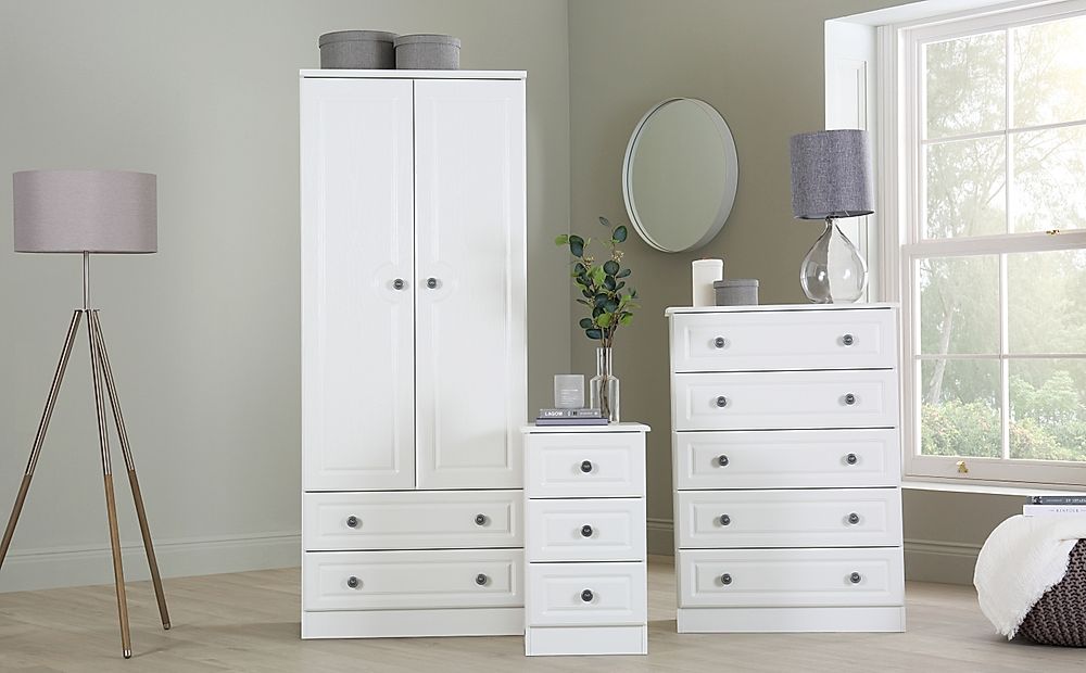 Pembroke 3 Piece 2 Door Wardrobe Bedroom Furniture Set, White Wood Effect