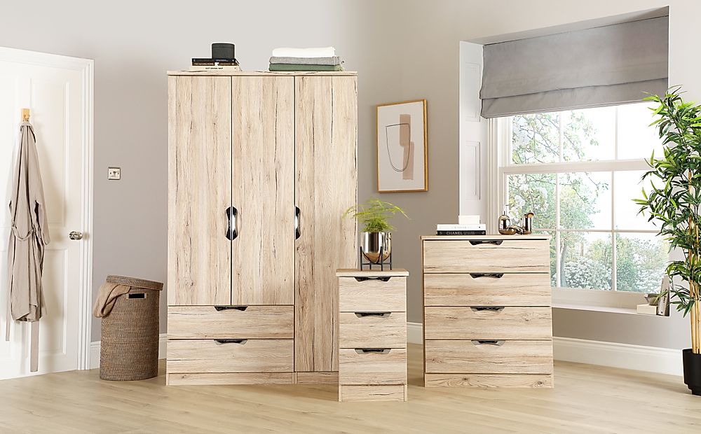 Camden Oak 3 Piece 3 Door Wardrobe Bedroom Furniture Set Furniture