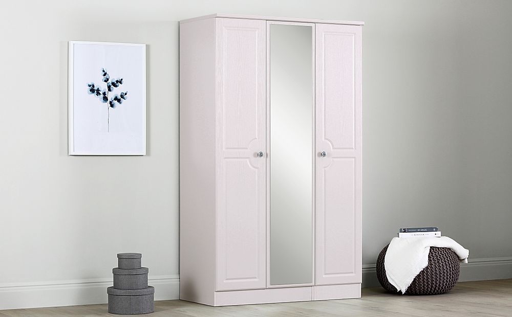 Pembroke Wardrobe with Mirror, 3 Door, Stone Grey Wood Effect