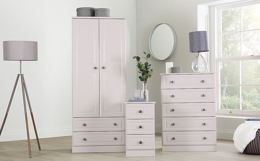 Pembroke 3 Piece 2 Door Wardrobe Bedroom Furniture Set, Stone Grey Wood Effect