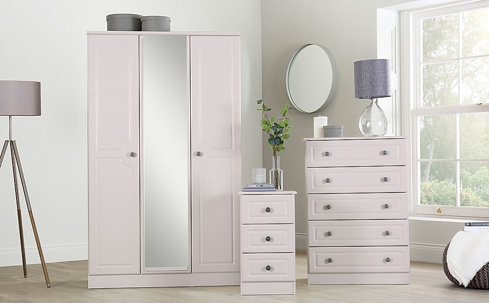 Pembroke 3 Piece 3 Door Wardrobe Bedroom Furniture Set, Stone Grey Wood Effect