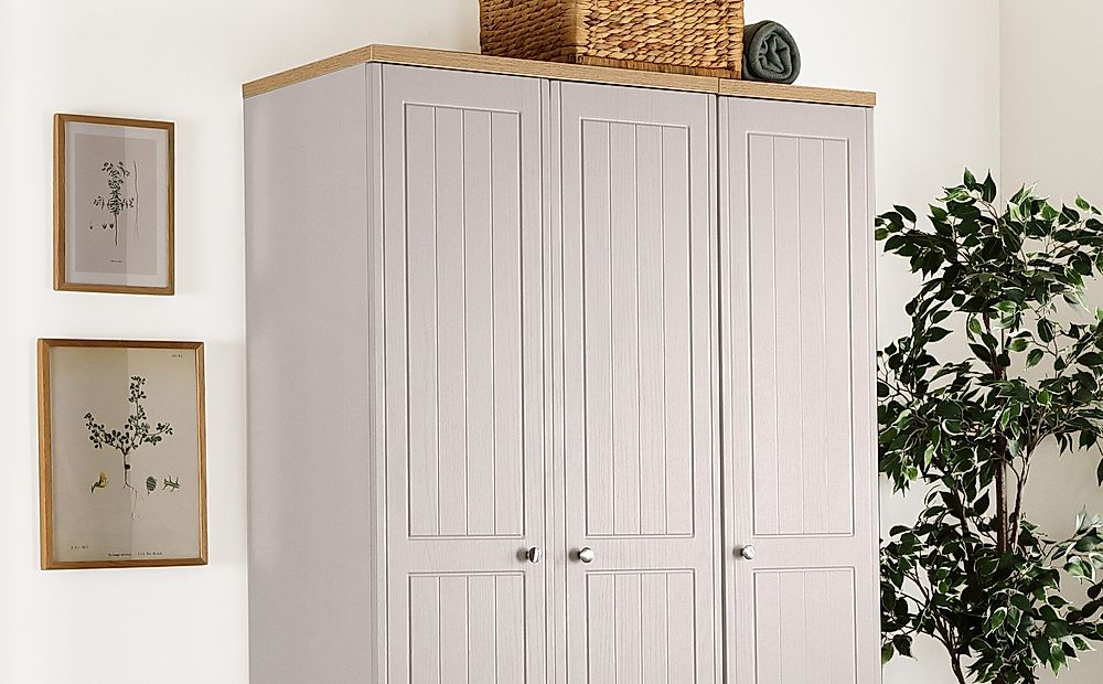 Vienna Wardrobe 3 Door 2 Drawer Stone Grey Wood Effect Natural