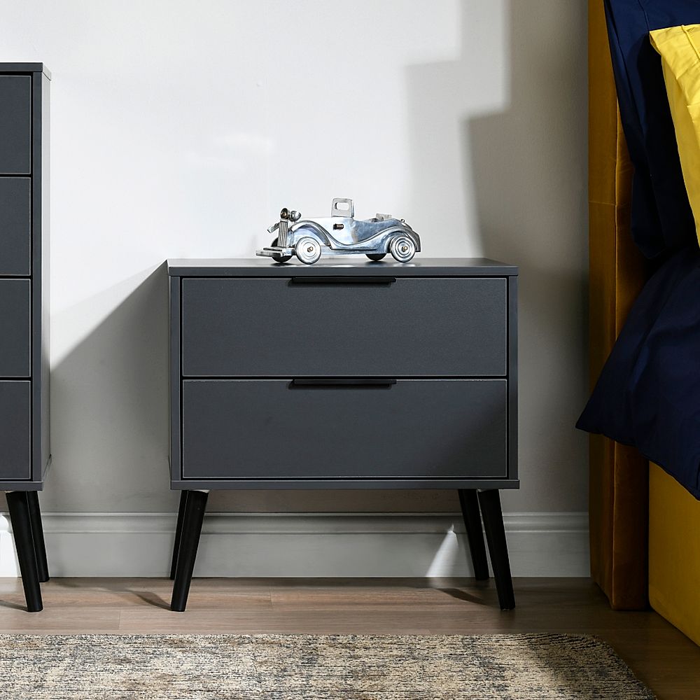 Cole Bedside Table, 2 Drawer, Graphite Grey