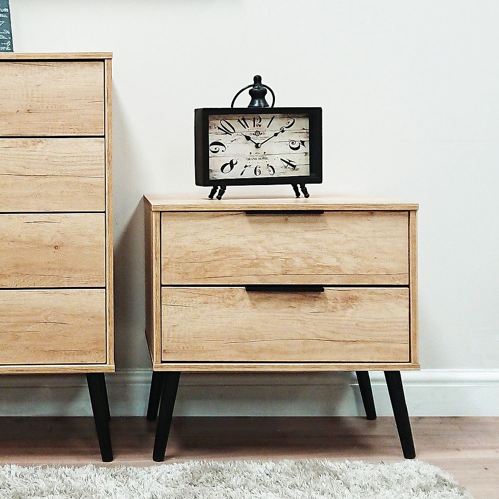 Cole Bedside Table, 2 Drawer, Light Oak Effect