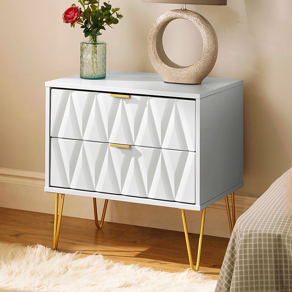 Mayfair Bedside Table, 2 Drawer, White