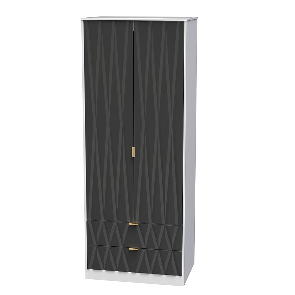 Mayfair Wardrobe, 2 Door 2 Drawer, Graphite Grey & White