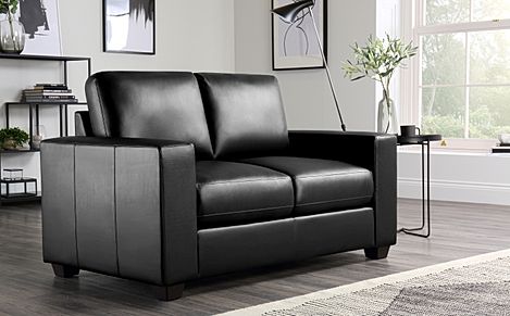 Mission Black Leather 2 Seater Sofa