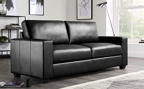 Mission Black Leather 3 Seater Sofa