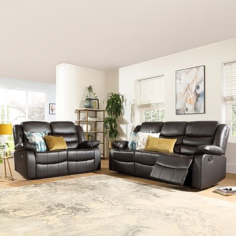 Sorrento 3+2 Seater Recliner Sofa Set, Brown Classic Faux Leather