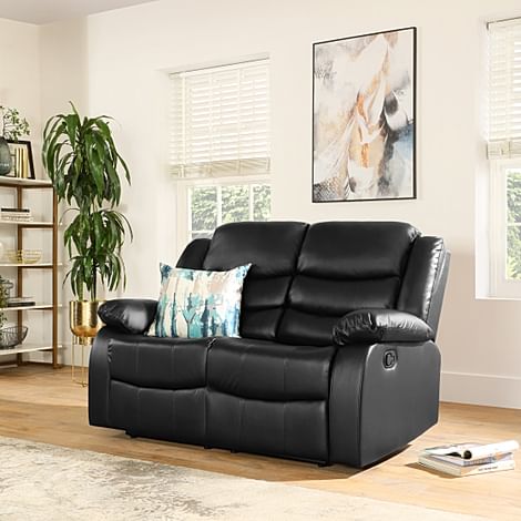 Sorrento 2 Seater Recliner Sofa, Black Classic Faux Leather