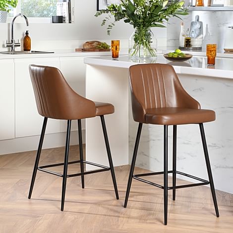 Lisbon Bar Stool, Tan Premium Faux Leather & Black Steel