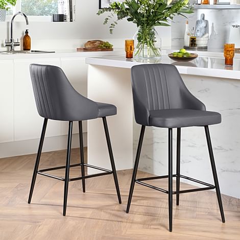 Lisbon Bar Stool, Grey Premium Faux Leather & Black Steel