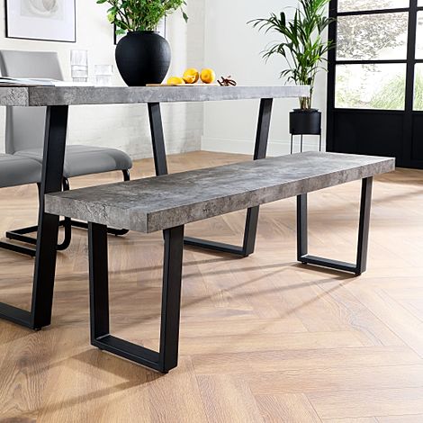 Addison Dining Bench, Grey Concrete Effect & Black Steel