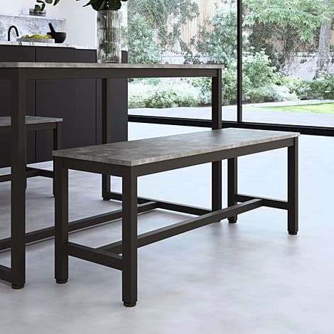 Avenue Dining Bench. 106cm, Grey Concrete Effect & Black Steel