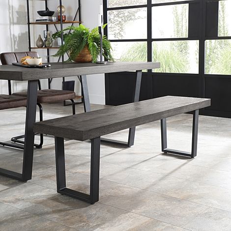 Addison Dining Bench, Grey Oak Veneer & Black Steel