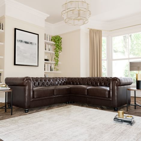 Hampton Chesterfield Corner Sofa, Antique Chestnut Classic Faux Leather