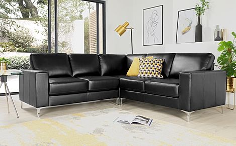 Baltimore Corner Sofa, Black Classic Faux Leather