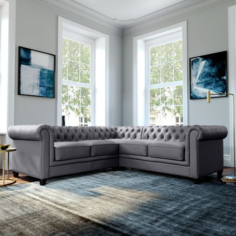 Hampton Chesterfield Corner Sofa, Grey Classic Faux Leather
